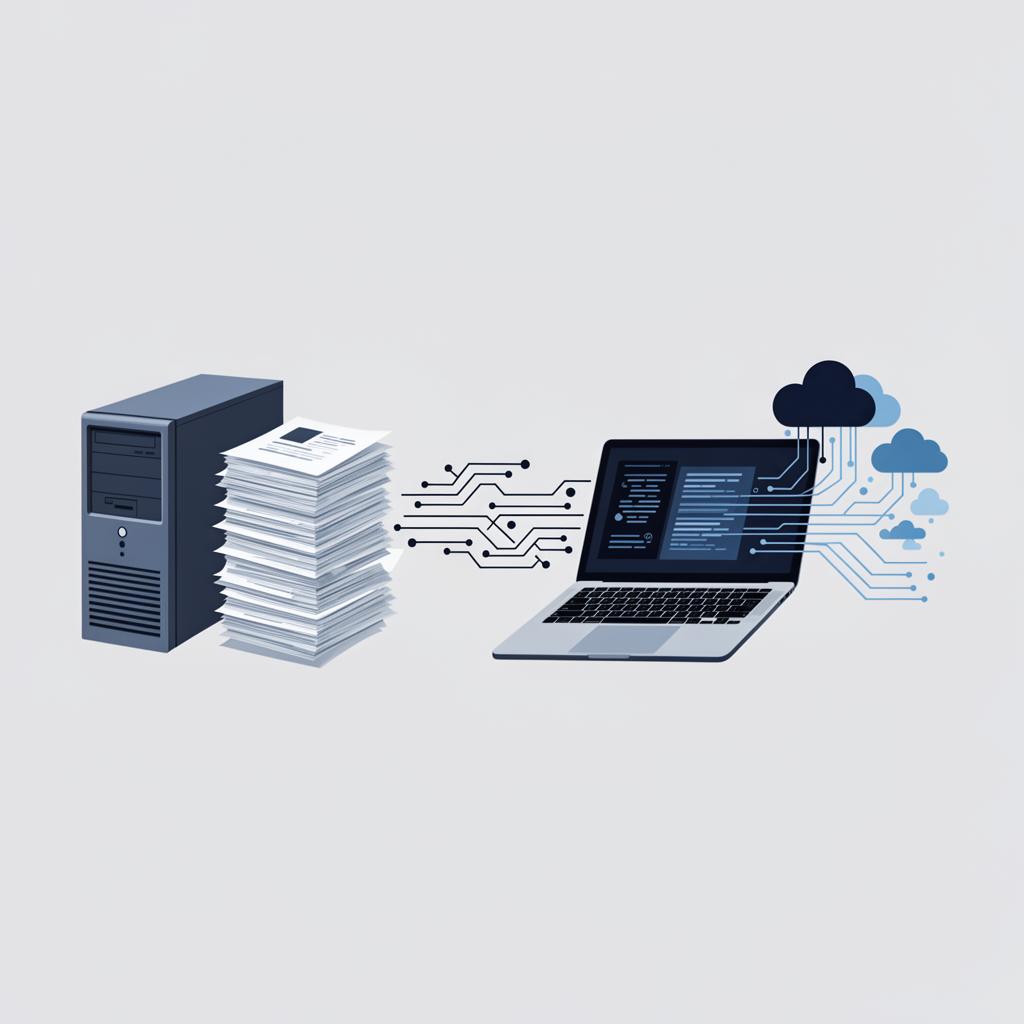 Grafisk illustration af IT-modernisering fra gamle systemer til cloud-løsninger